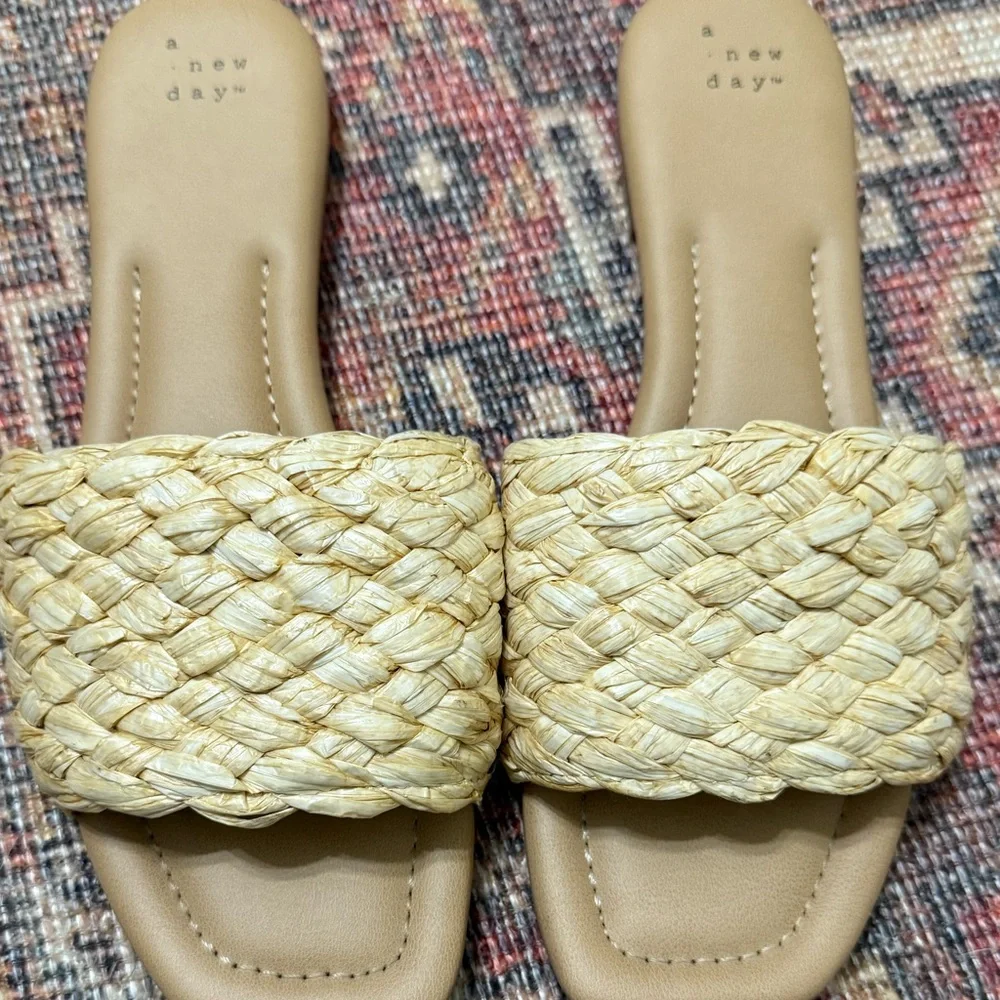 Raffia Slides Sandals A New Day Size 9.5 Carissa Memory Foam - Picture 2 of 7
